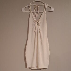 Divided Backless Halter Mini Dress in Cream